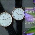 Đồng hồ nam Chính hãng Royal Crown 7601 dây da đen vỏ vàng hồng