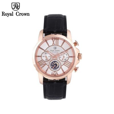 Đồng hồ nam Chính hãng Royal Crown 8425 dây da đen vỏ vàng hồng