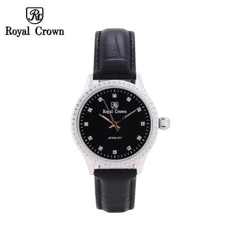 Đồng hồ nữ chính hãng Royal Crown 6424 dây da đen mặt đen